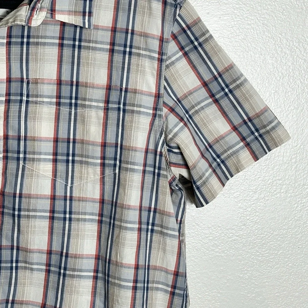 The‎ North Face Men's XL Plaid Button Up Shirt Short Sleeve Beige Navy
